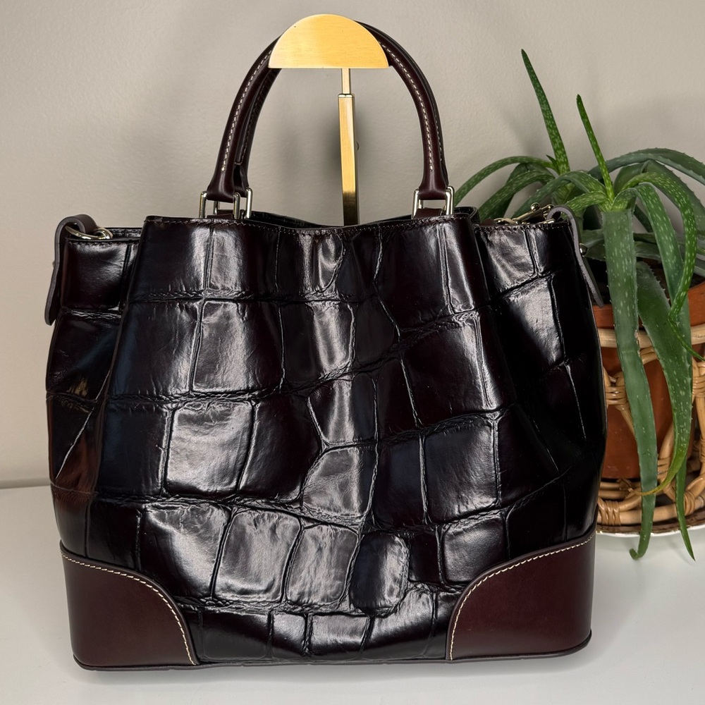 Dooney & Bourke Oakdale Brenna Satchel Croc Embossed Leather Espresso Handbag - Picture 3 of 14